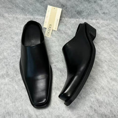 Pointed-toe leather wedge heel platform shoes