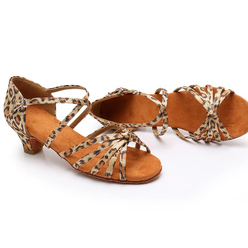 Women's Leopard Strappy 4.5cm Heels Ballroom Dance Shoes Latin Dance Shoes