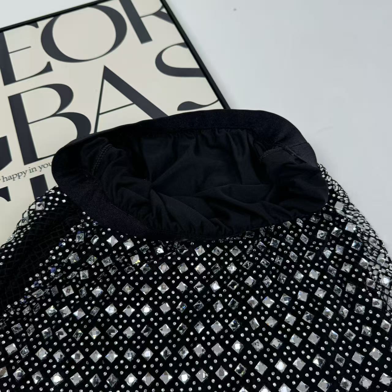 Beaded and rhinestone-studded half-length skirt