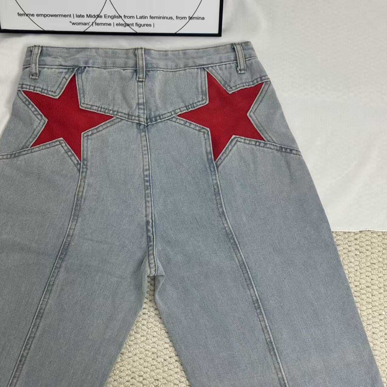 Straight-Leg Star-Patterned Floor-Length Trousers