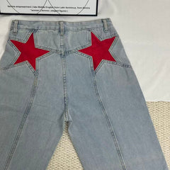 Straight-Leg Star-Patterned Floor-Length Trousers