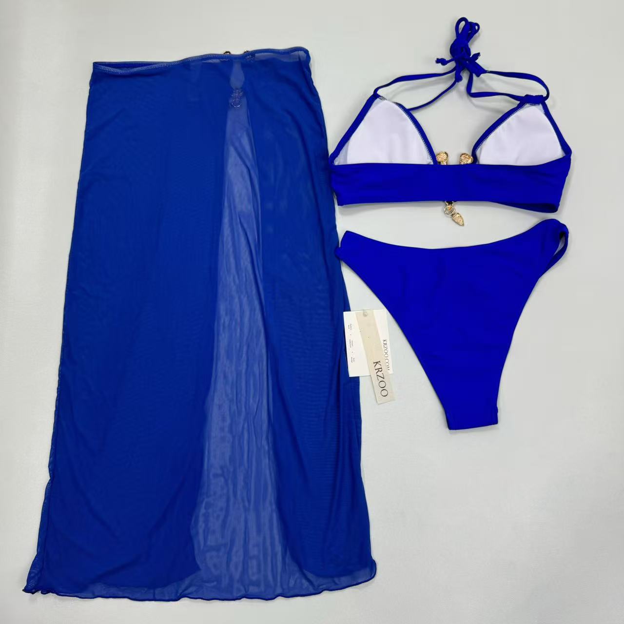 Metal snap long-sleeved three-piece swimming suit