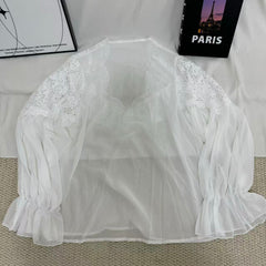 Lace-Paneled Puff-Sleeve Shirt