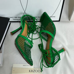 Square-toe lace-up high-heeled shoes