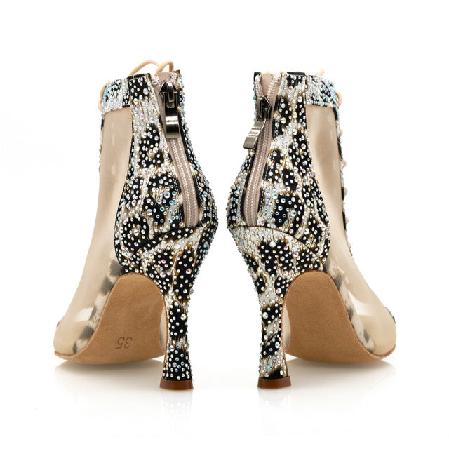 Women's Satin Rhinestone Customized Heel Dance Boots Salsa Shoes Ballroom Dance Shoes