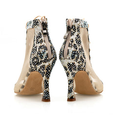 Women's Satin Rhinestone Customized Heel Dance Boots Salsa Shoes Ballroom Dance Shoes