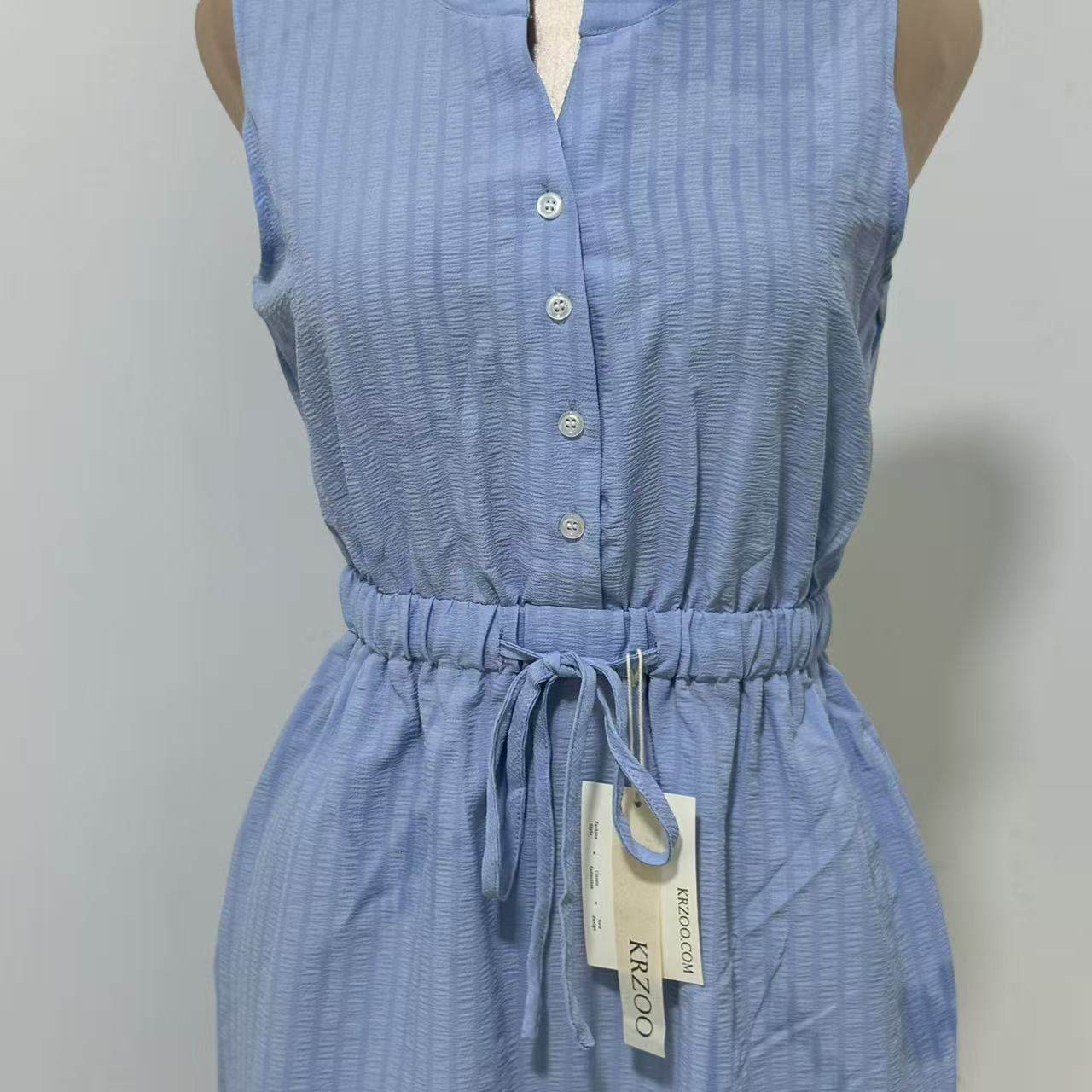 Woven Button-Front Waist-Tie Dress