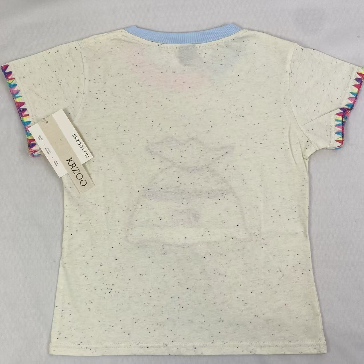 Rainbow Button Embroidery Short Sleeve Shirt
