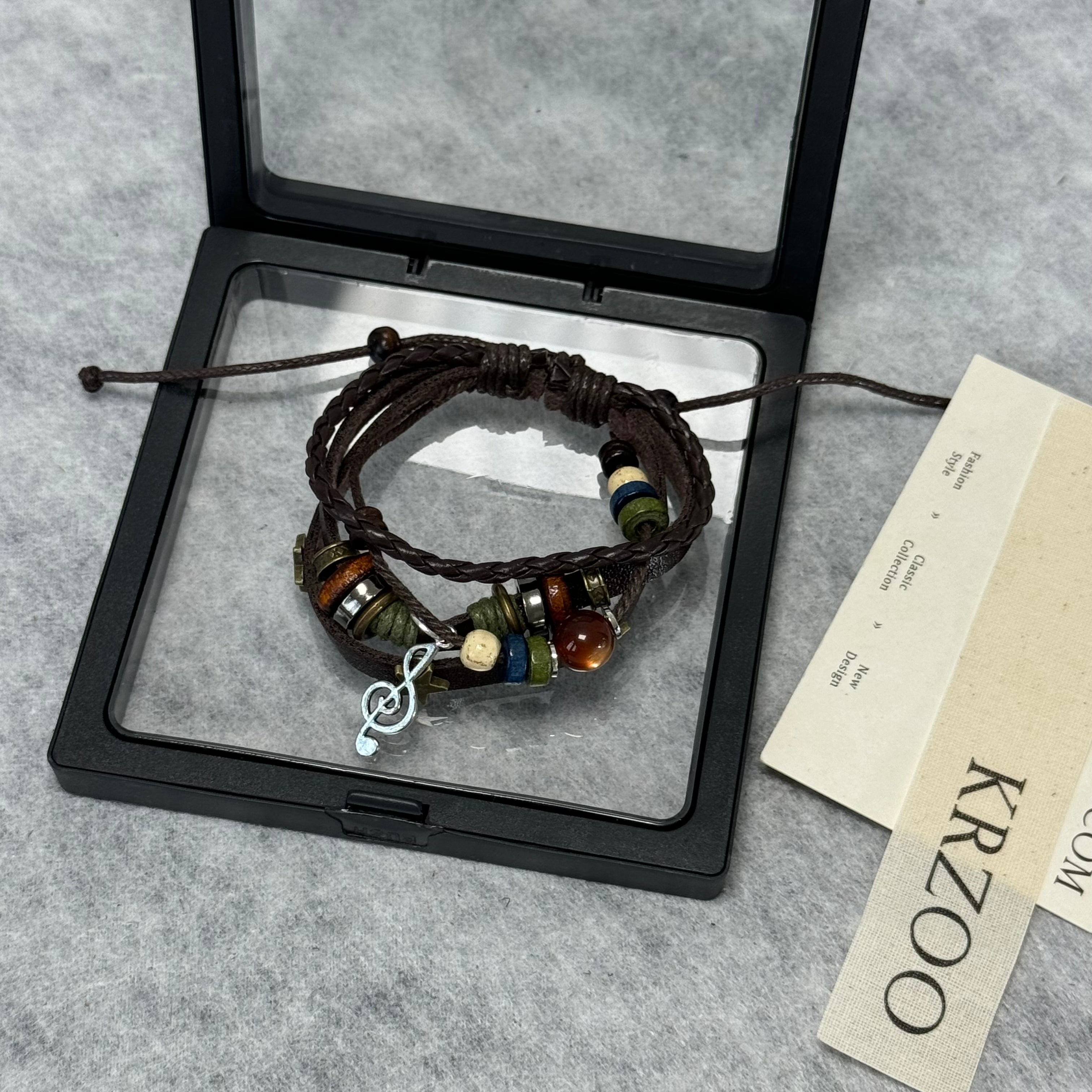 Multi-layer beaded leather woven bracelet
