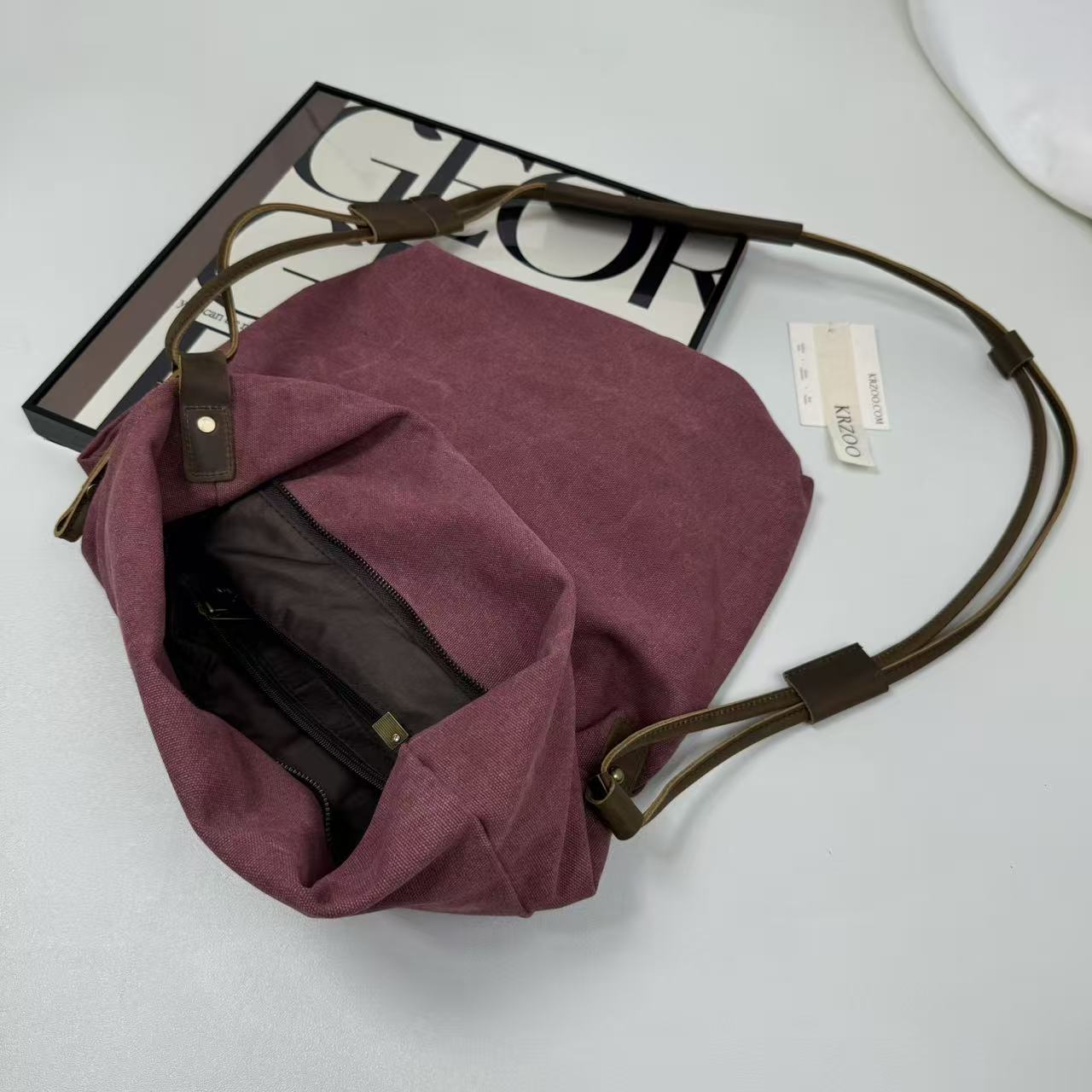 Leather strap crossbody messenger bag