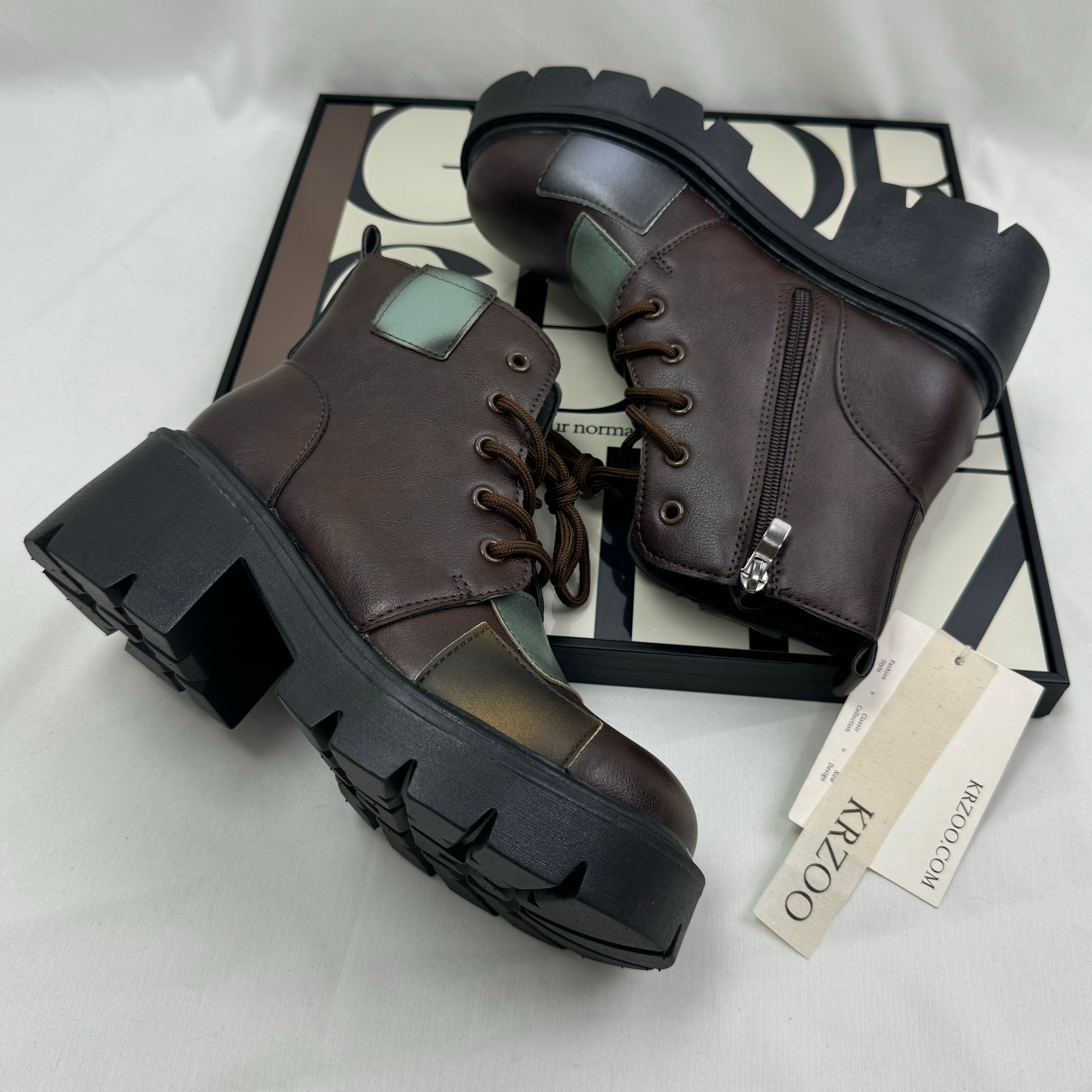 Soft leather multi-color ankle boots