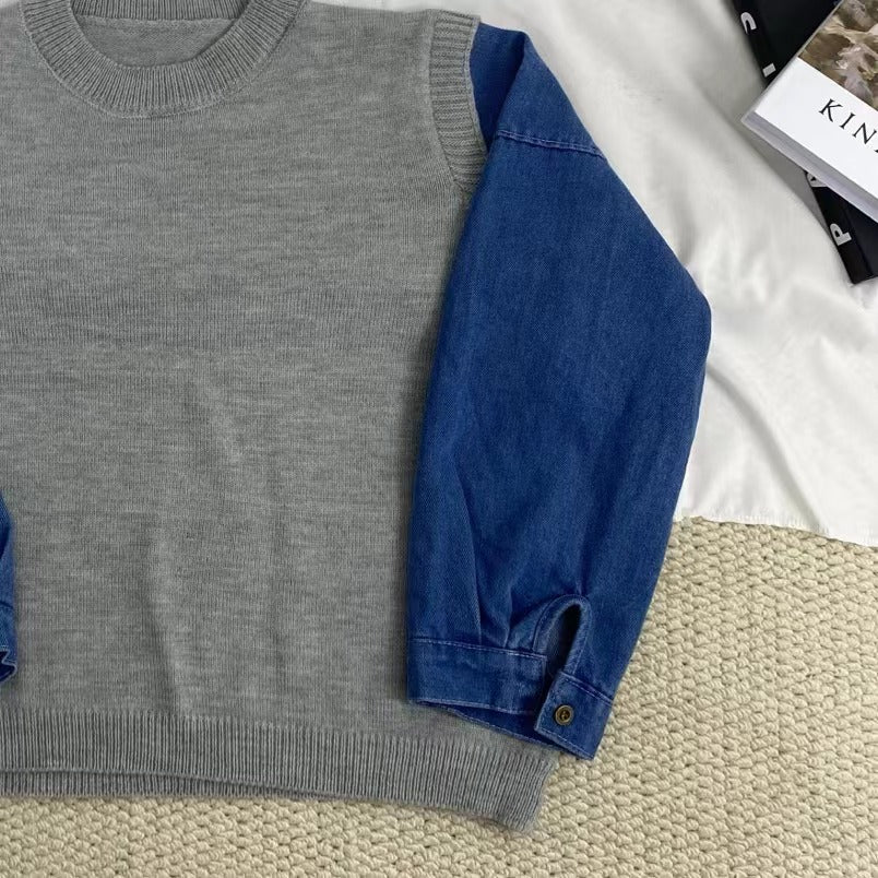 Denim Faux Two-Piece Sweater