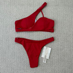 Solid-color separate high-waist swimming suit