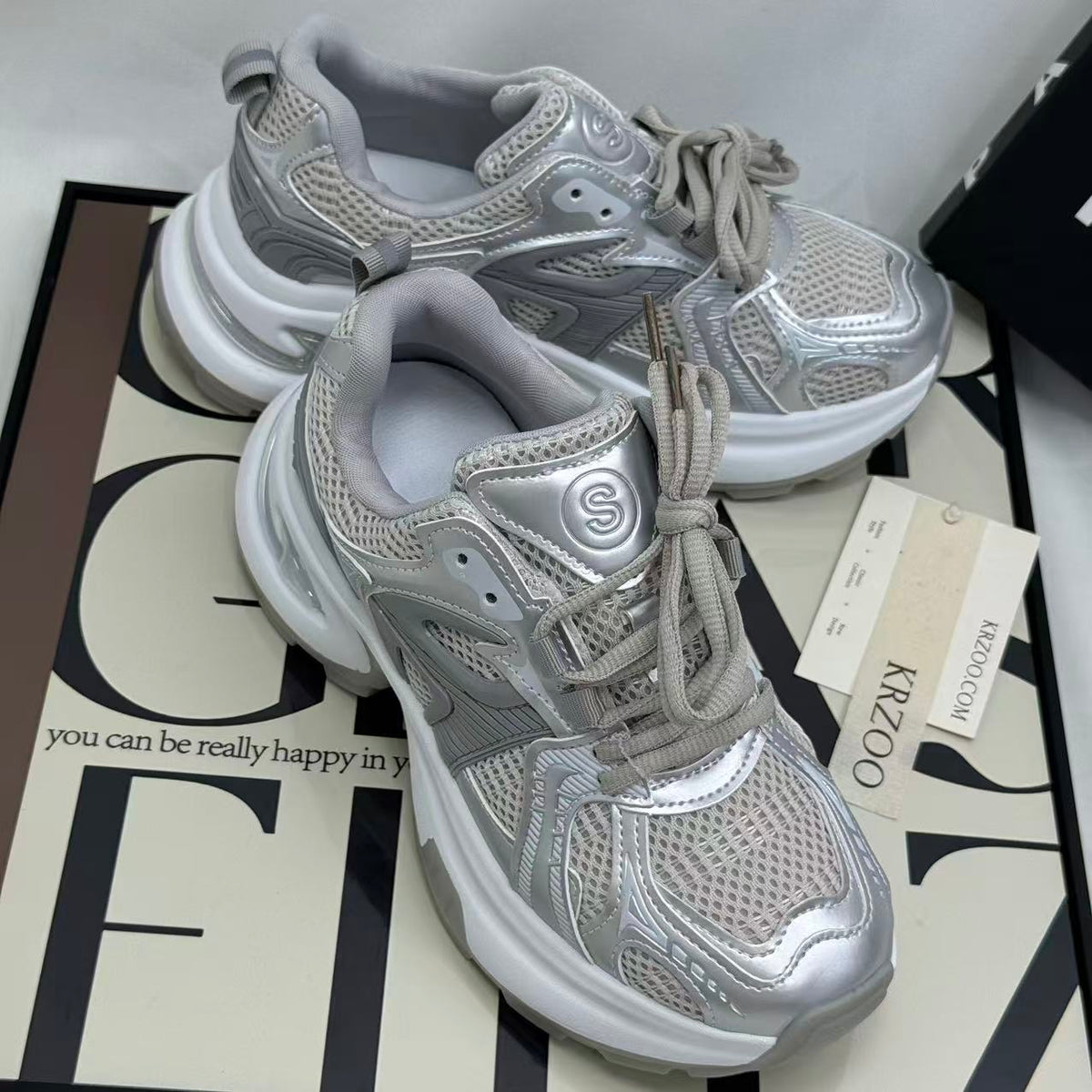 High-top mesh silver dad's shoes