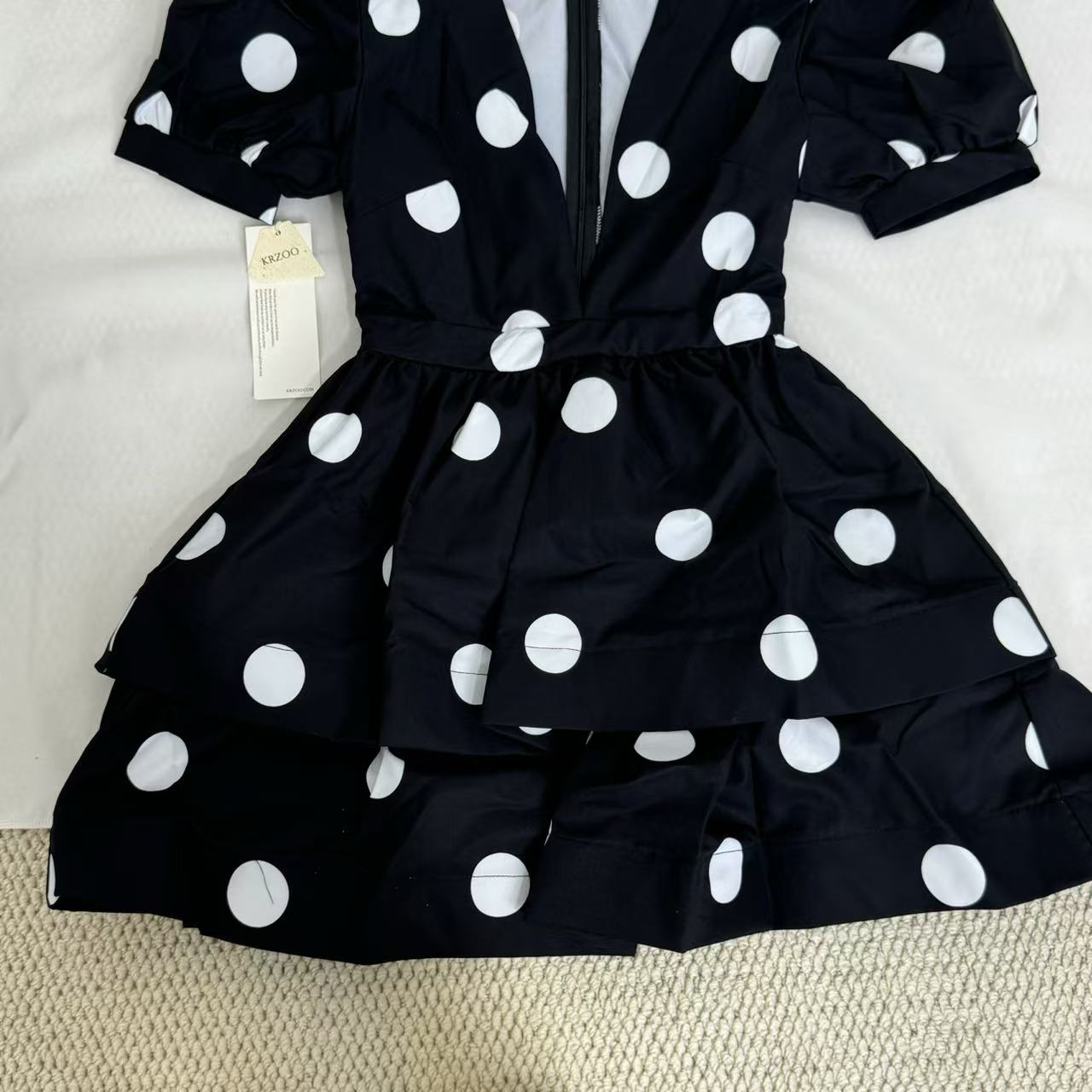Printed Deep-V Polka-Dot A-Line Dress