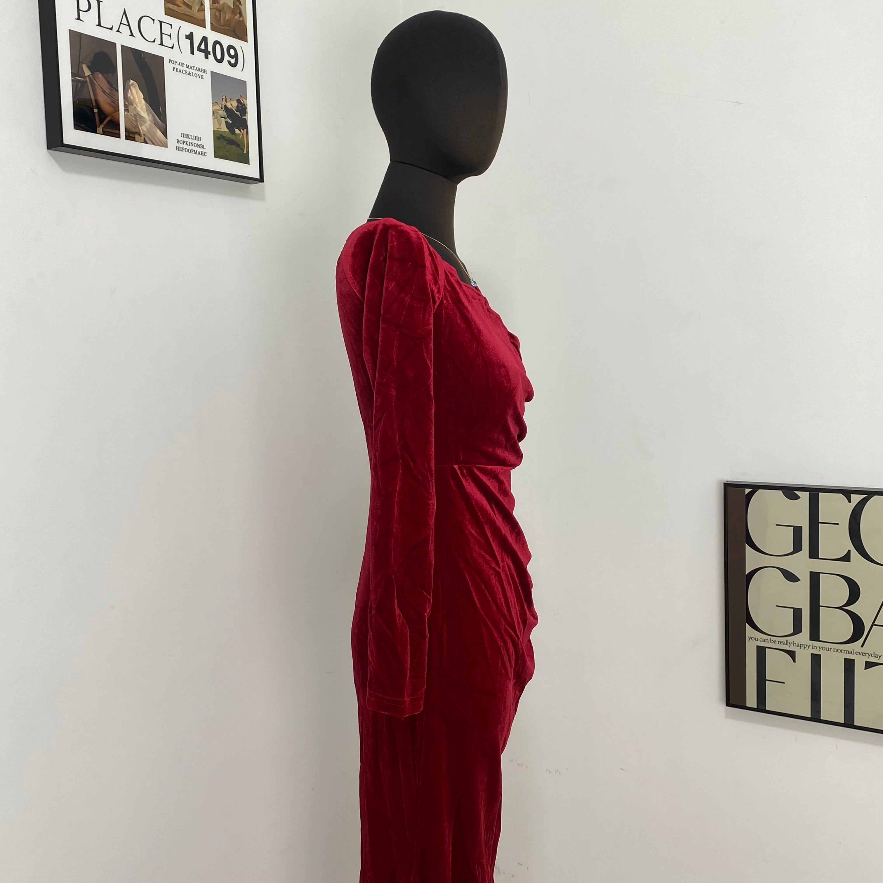 One-Shoulder High-Slit Velvet Dress