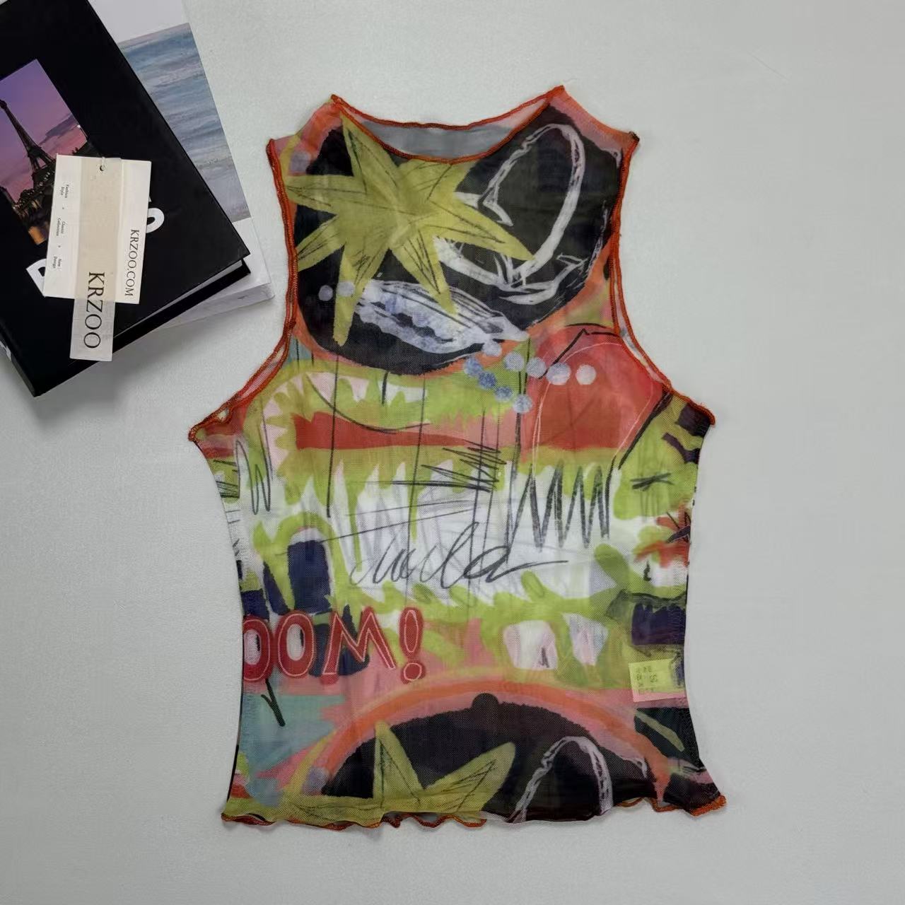 Sleeveless printed earthenware blazer