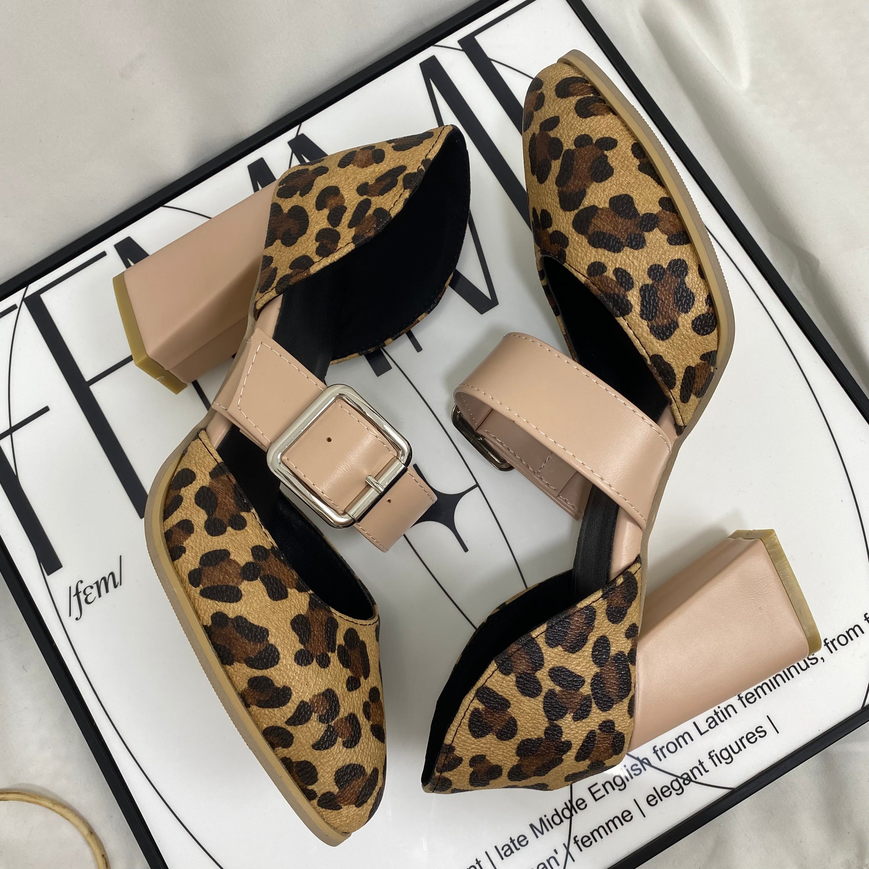 Leopard Print Sandals With Belt Buckle