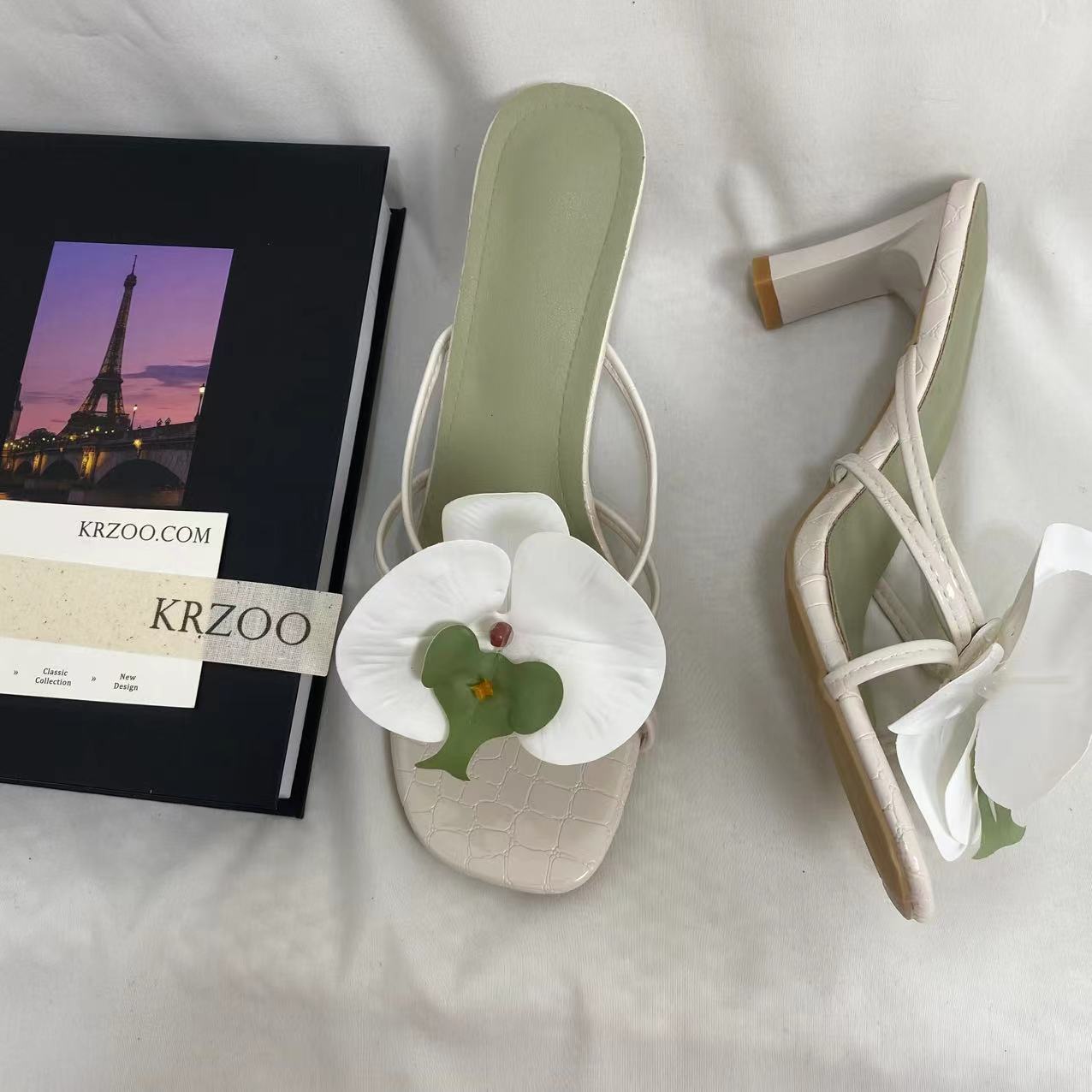 Floral Toe-Post High-Heeled Sandals