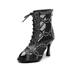 Women's Satin Black Customized Heels Dance Boots JazSalsa Dancing Shoes