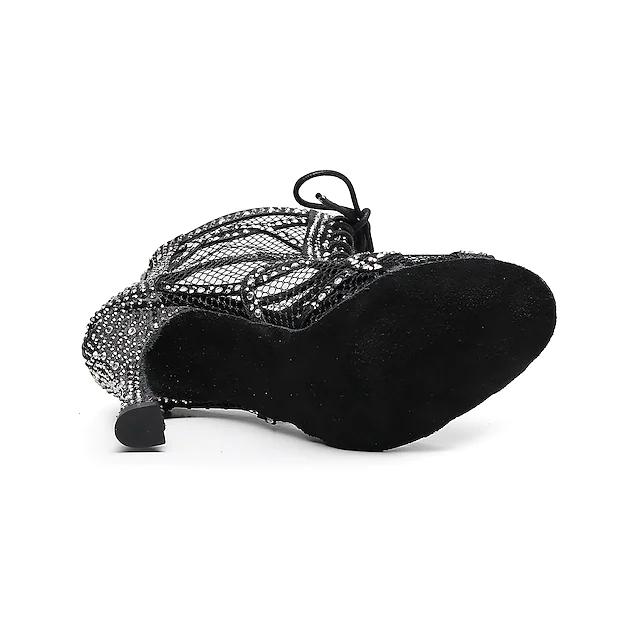Women's Satin Black Customized Heels Dance Boots JazSalsa Dancing Shoes