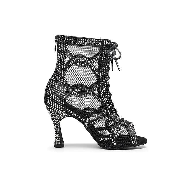 Women's Satin Black Customized Heels Dance Boots JazSalsa Dancing Shoes