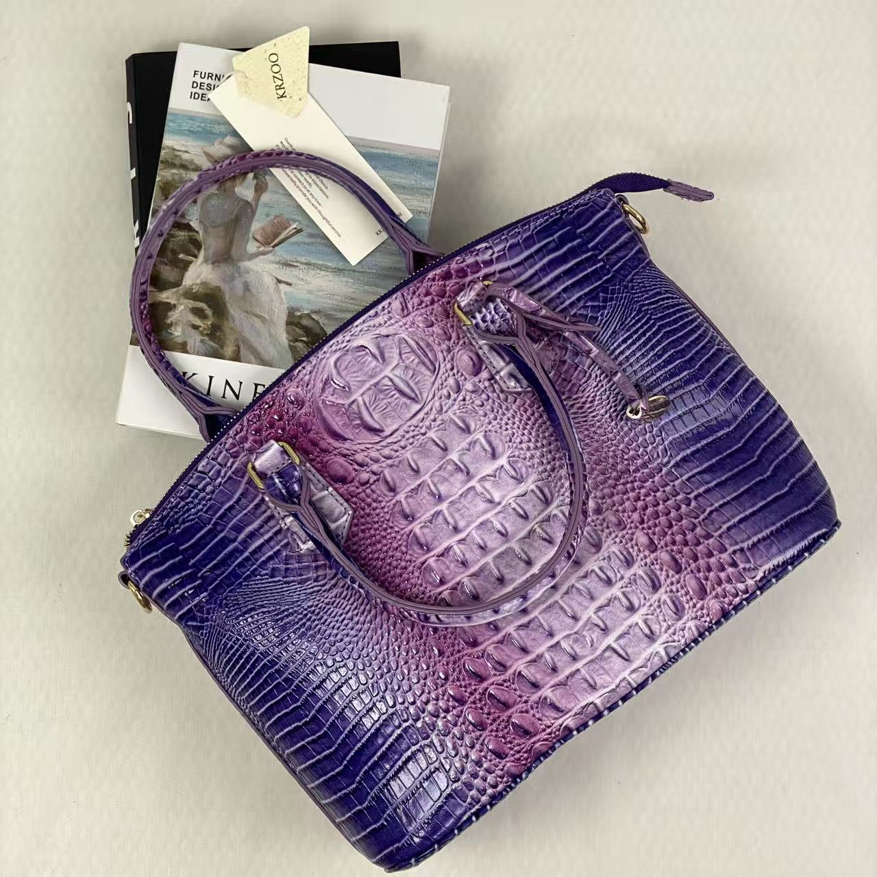 Multi-color crocodile-patterned Brahmin bag