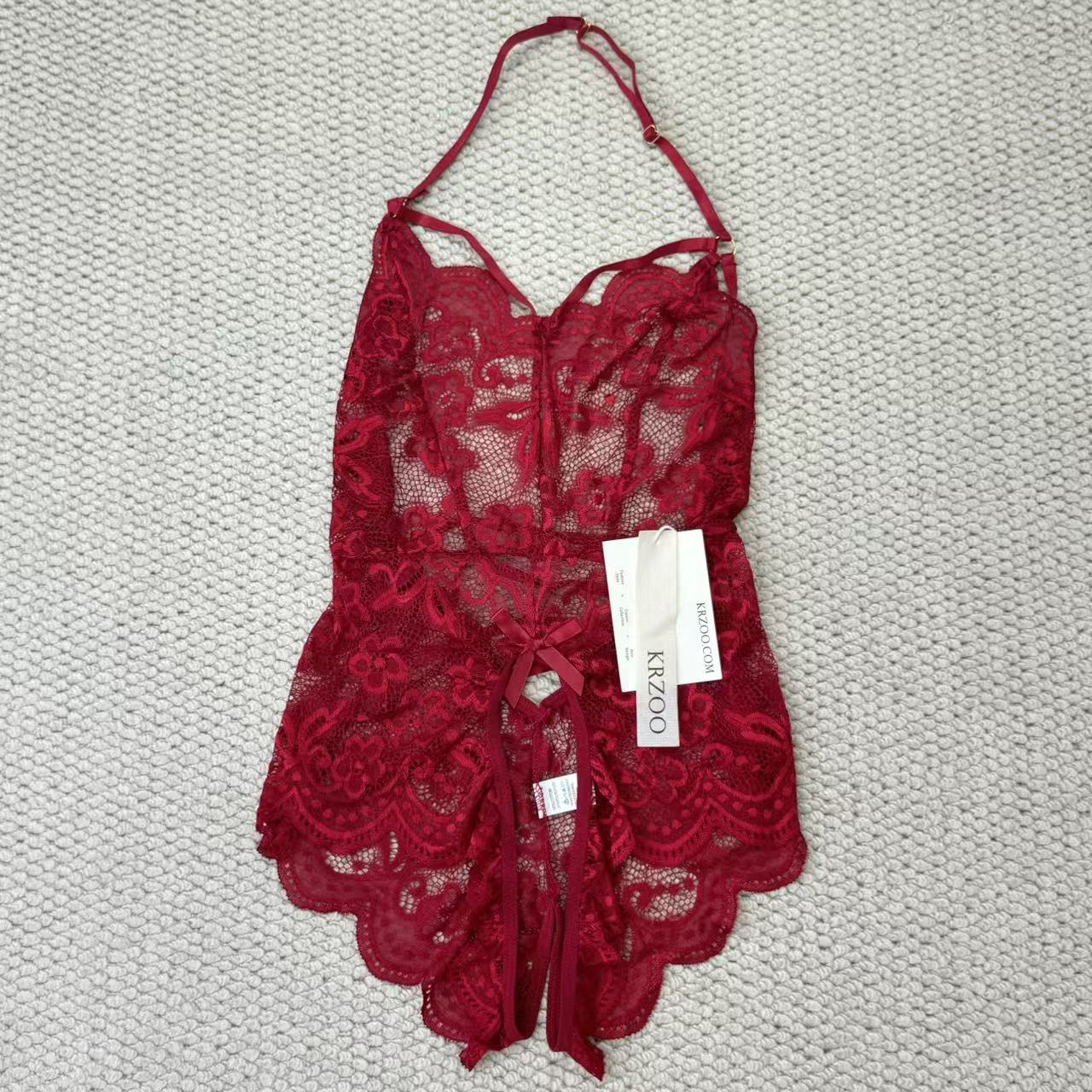 Lace open-front one-piece sheer set