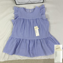 Blue and white thin striped sleeveless shirt