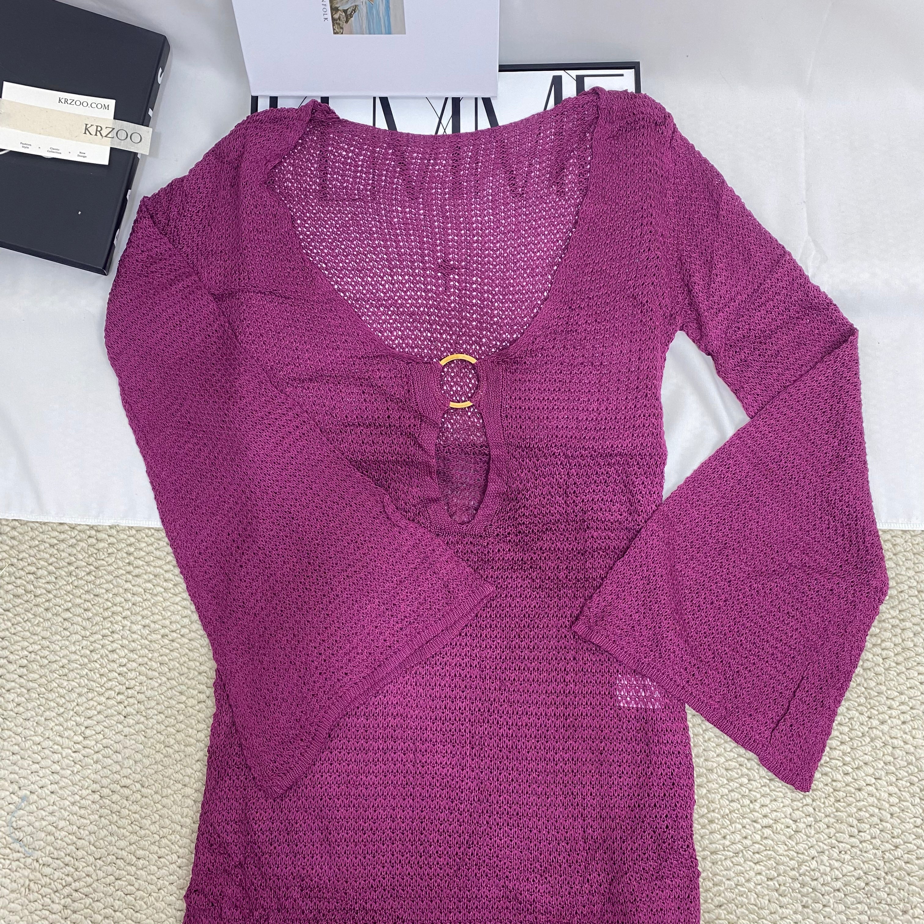 V-Neck Flared-Sleeve Dress