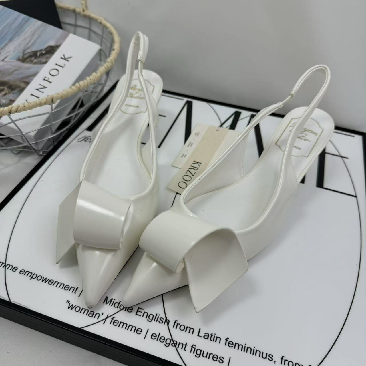Camellia flower origami pointed-toe high heels