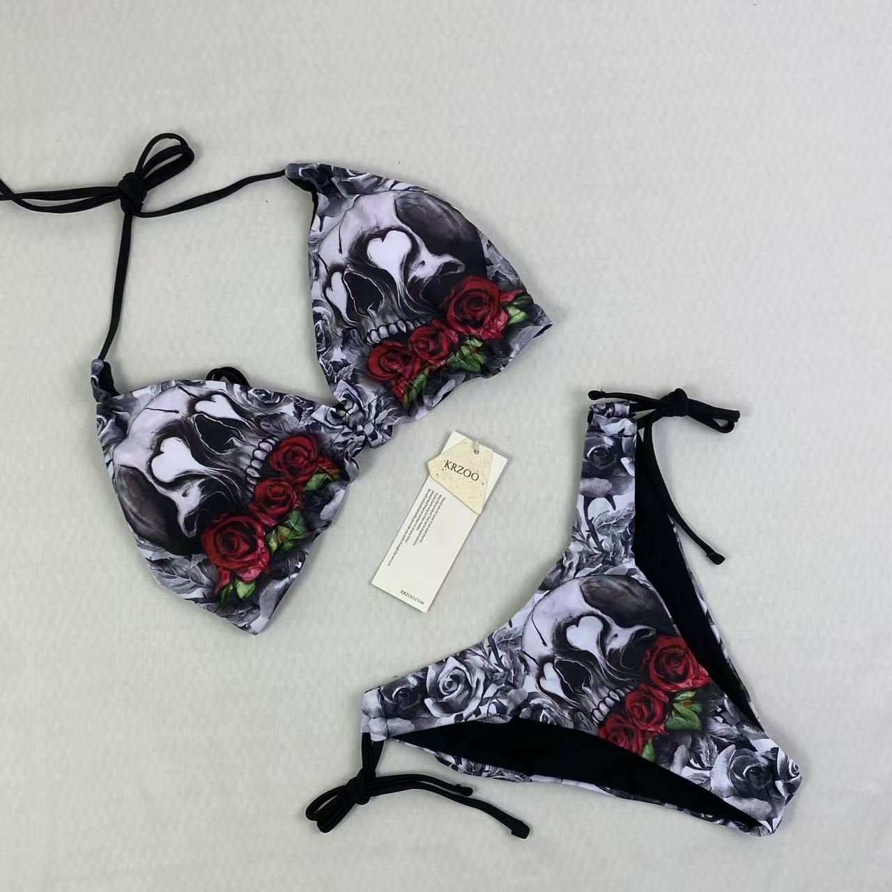 Printed strapless backless one-piece swimming suit