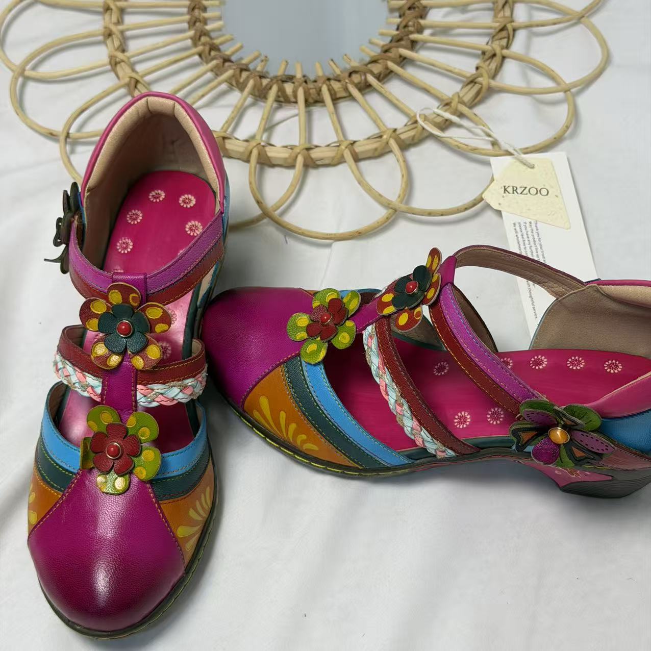 Floral color-block wedge heels