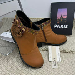 Lace-up patchwork ankle boots