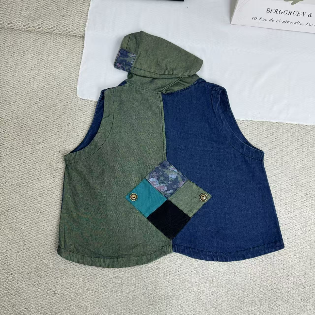 Retro Print Patchwork Denim Vest