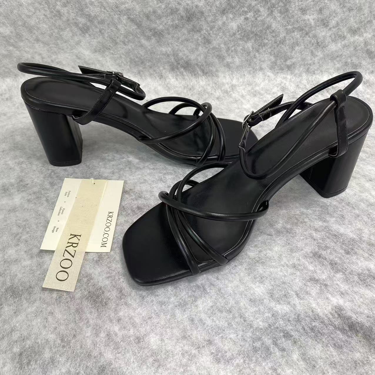 Round-toe cross-strapped high-heeled shoes
