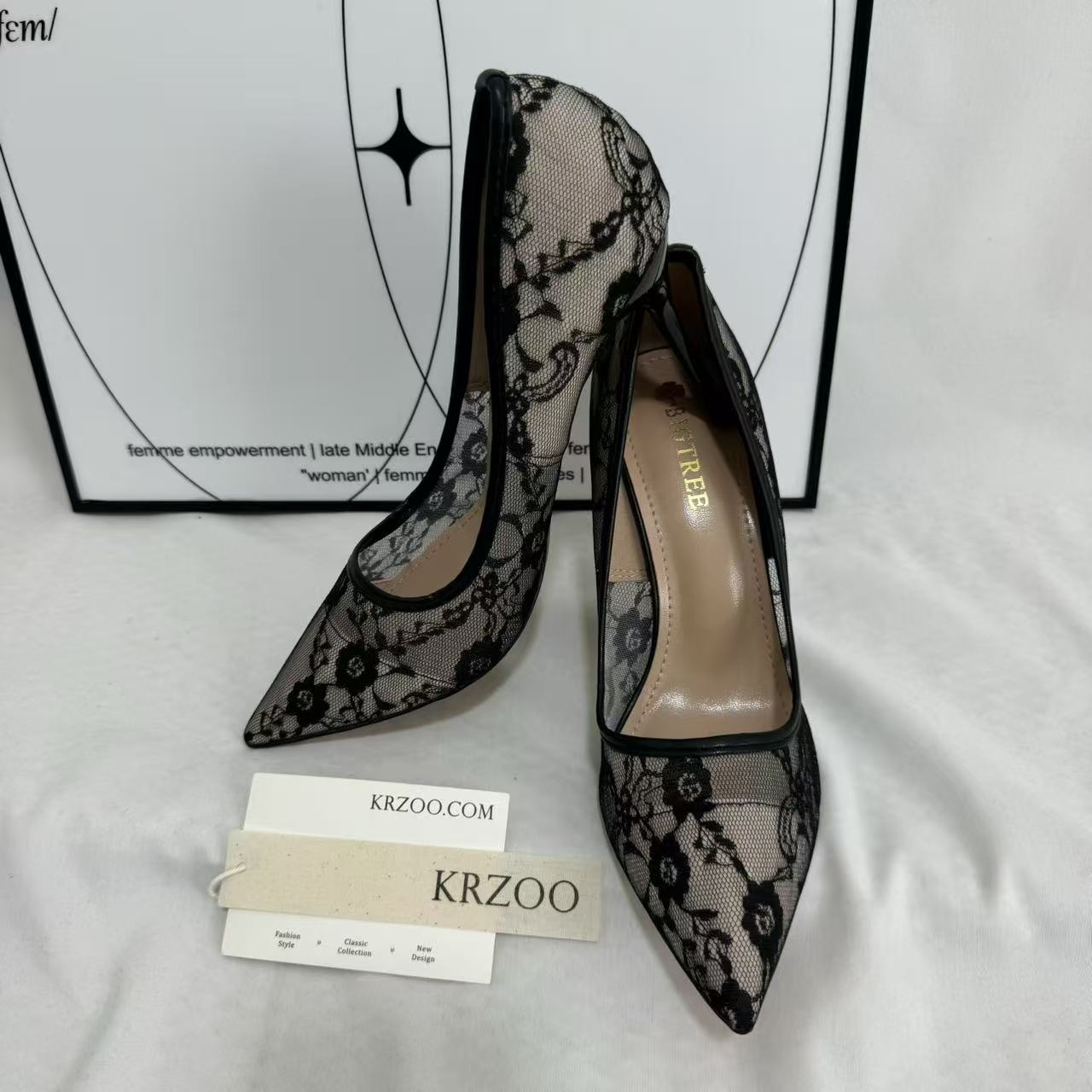 Pointed-Toe Mesh Cutout Lace Flats