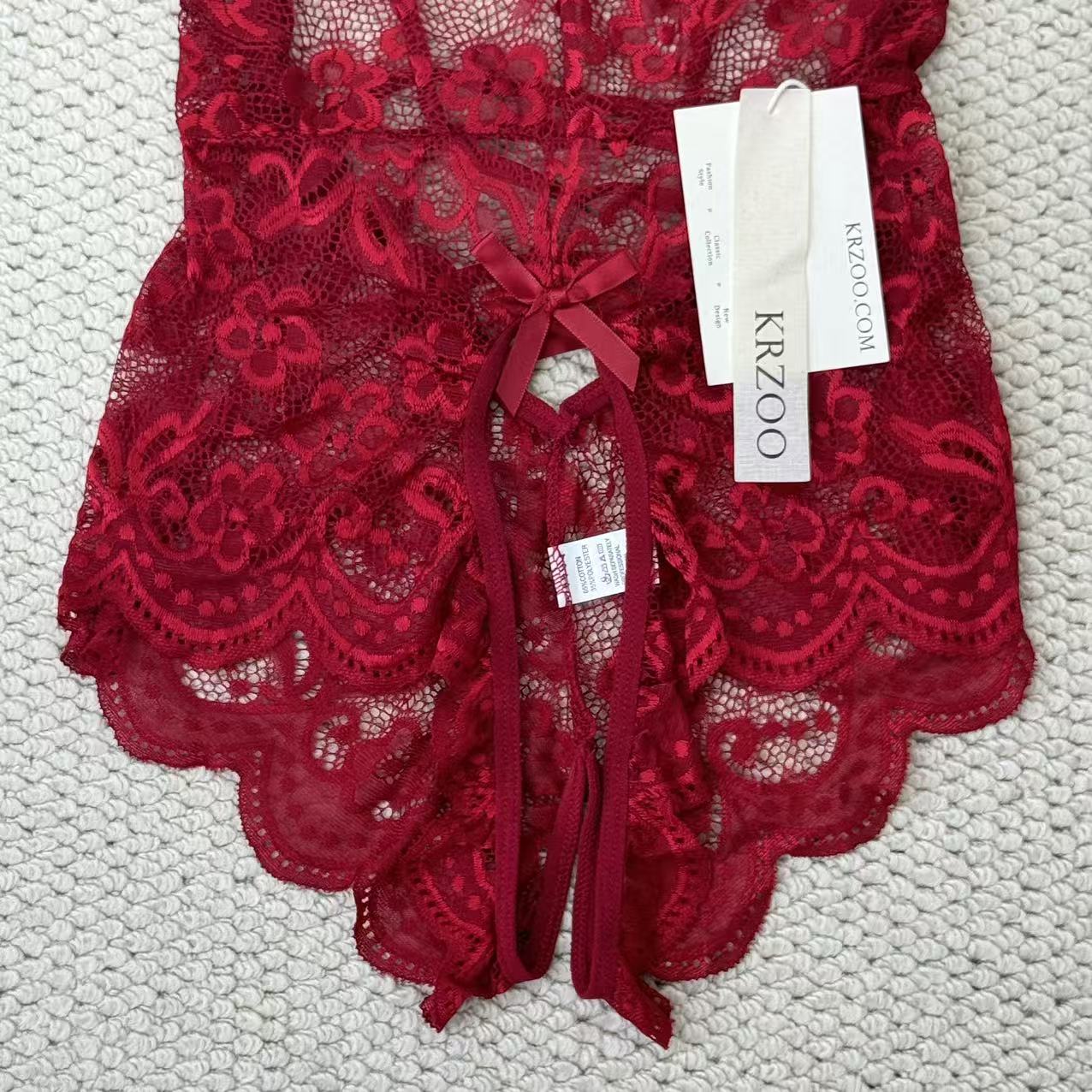 Lace open-front one-piece sheer set