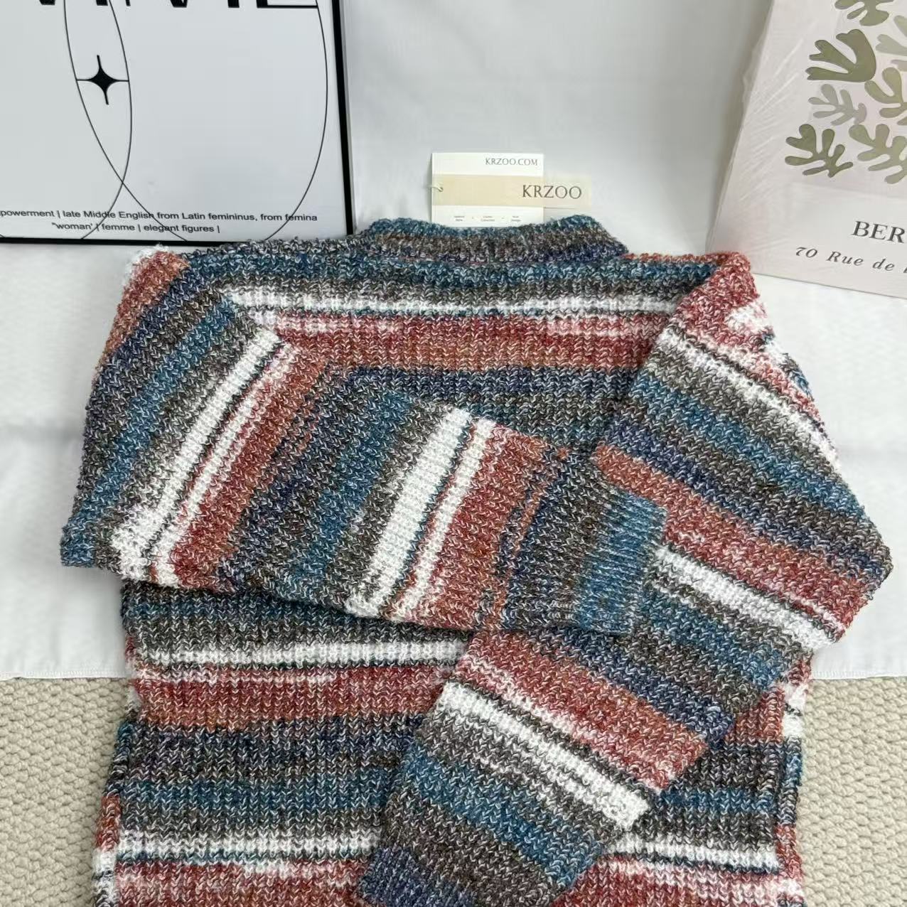 Gradient-Striped Crew-Neck Knit Sweater