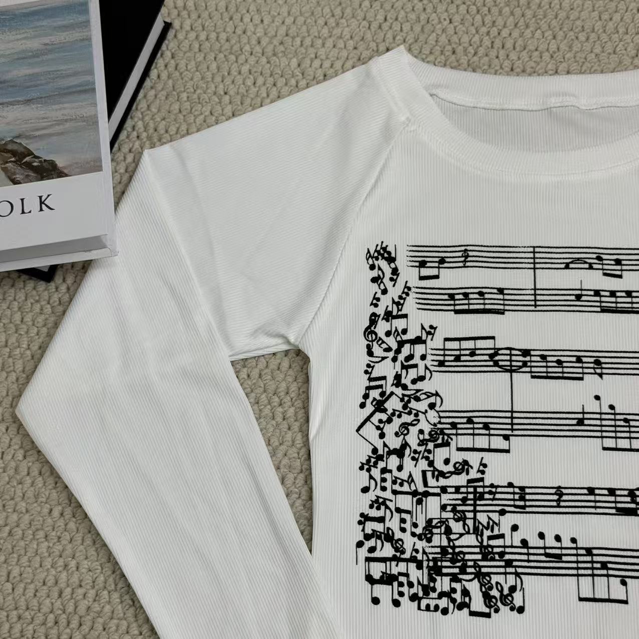 Musical score printed long-sleeved shirt