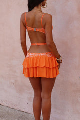 Jacquard Cutout Open Back Tiered Hem Slip Mini Dresses Orange