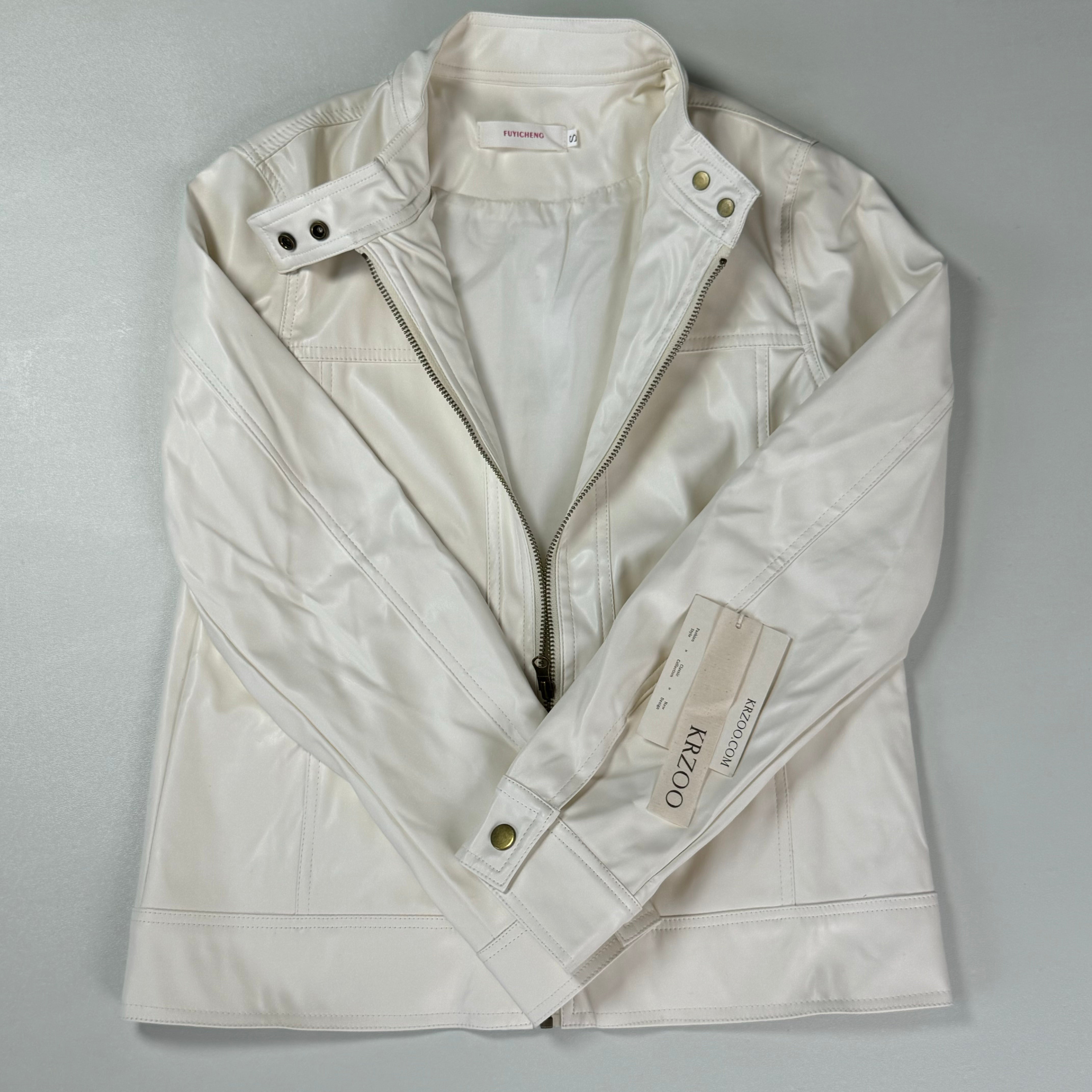 Standing collar PU leather motorcycle jacket