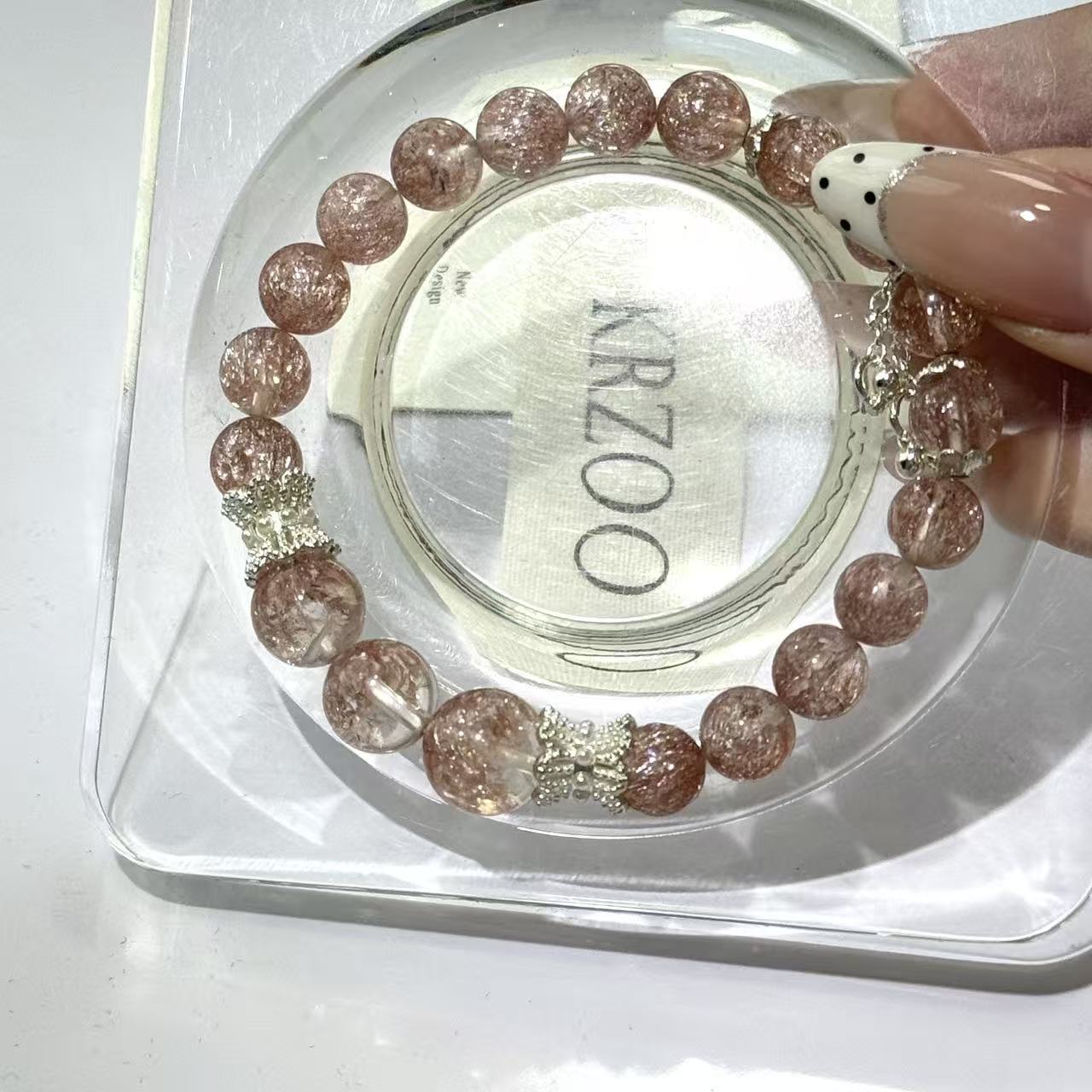 Pink Firework Quartz Beaded Bracelet，Aesthetic Handmade Crystal Bracelet Jewelry Gift
