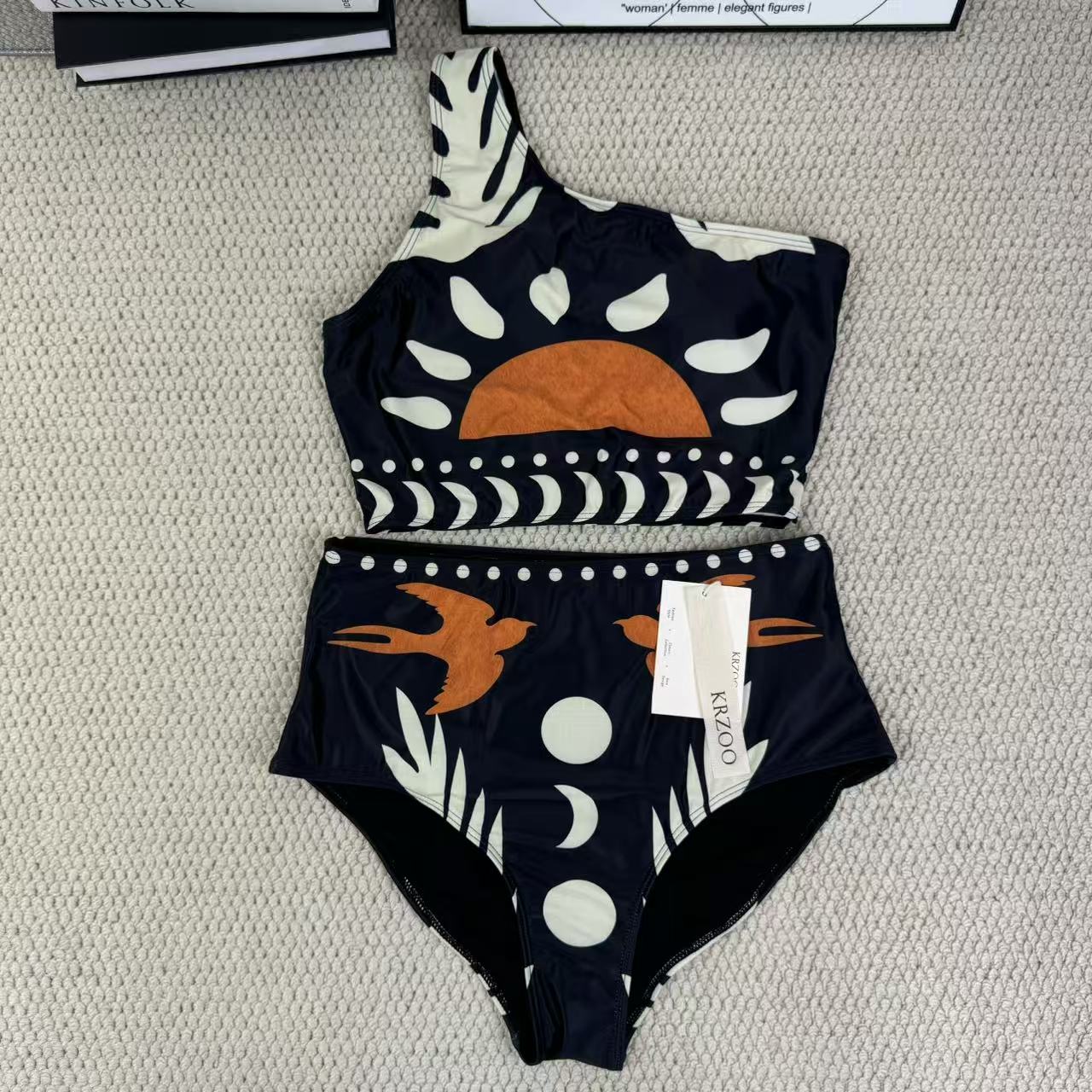 Retro printed netting swimwear
