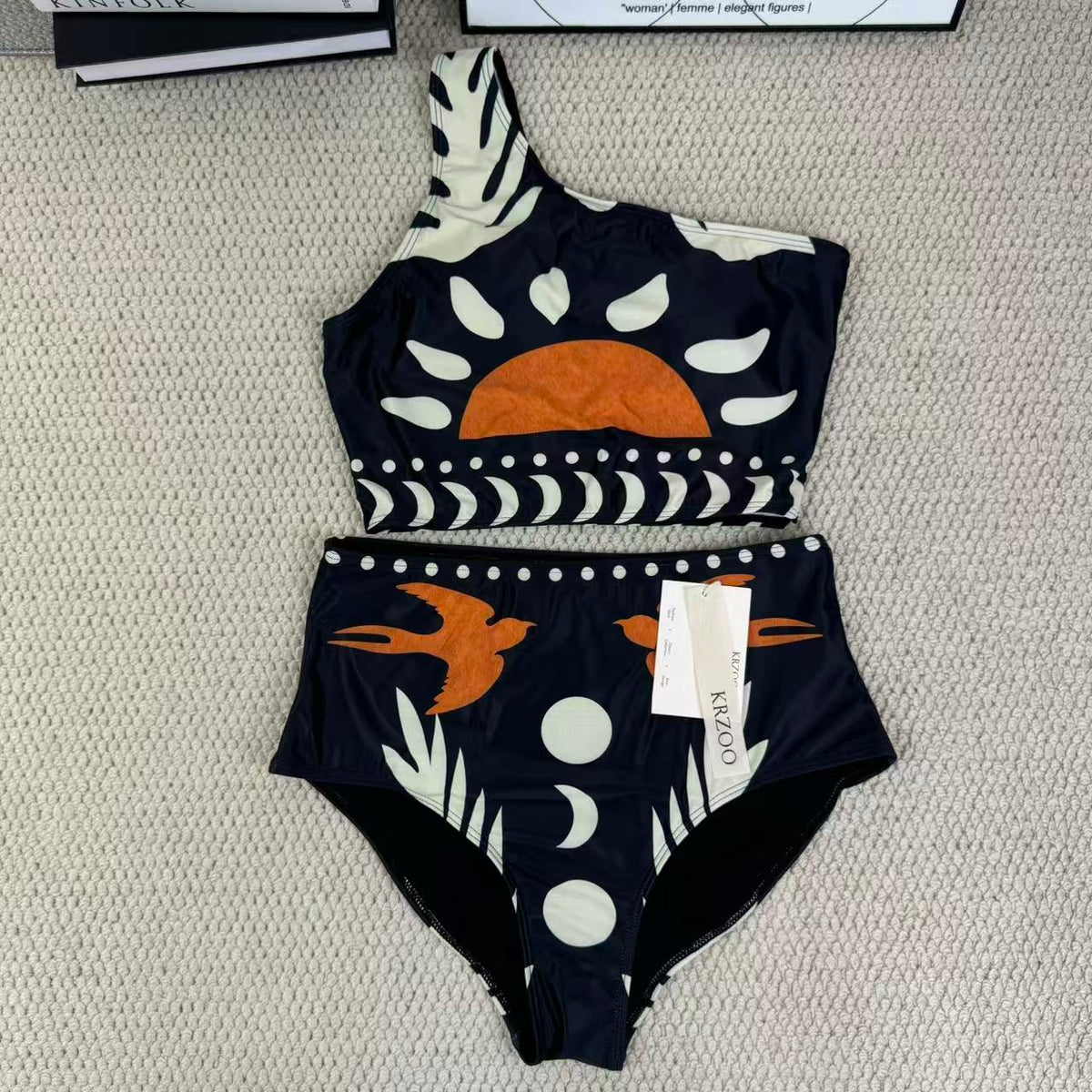 Retro printed netting swimwear