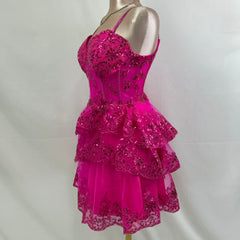 Light chiffon sequined layered dress in short style