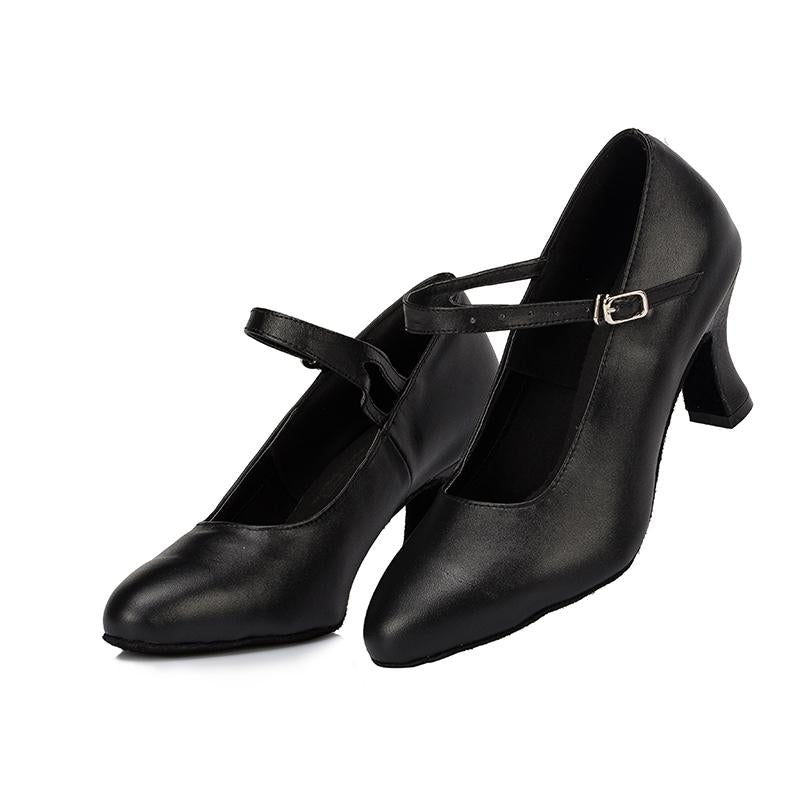 Women's Customized Heel Black Real Leather Ballroom Dance Shoes Character Dance Shoes