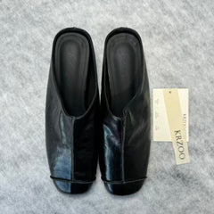 Leather-covered headless half-heeled slippers