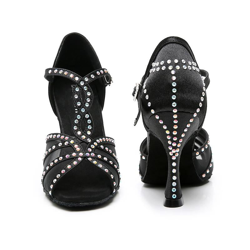 Women's Satin Customized Heel Ballroom Dance Shoes Latin Shoes