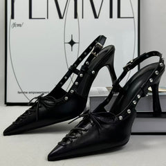 Open-toe lace-up high-heeled shoes
